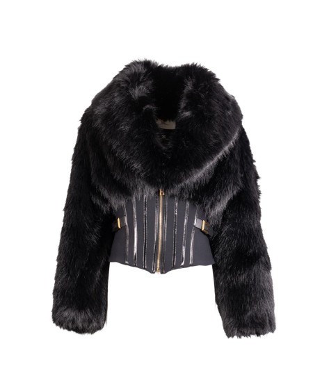 Shop ELISABETTA FRANCHI  Giacchetto: Elisabetta Franchi giubbotto con effetto pelliccia e doppio crêpe.
Giubbotto con texture effetto pelliccia dalla vestibilità over. 
Si distingue per il collo e le maniche avvolgenti. 
Il punto vita è definito dalla costruzione a bustier in doppio crêpe, impreziosita da dettagli in vinile e dagli alamari decorativi sui fianchi.
Composizione: 100%Poliestere.
Fabbricato in Italia.. GB05A57E2-110